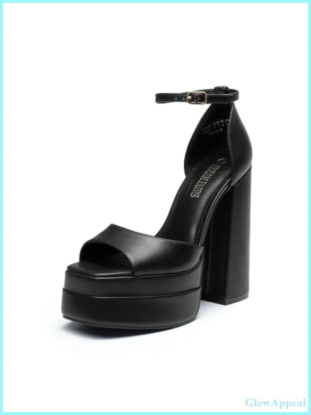 Platform Chunky Heel Sandals Square Toe Ankle Strap Faux Leather
